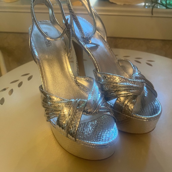 Michael Kors Metallic Silver Strappy Heels - Picture 7 of 9